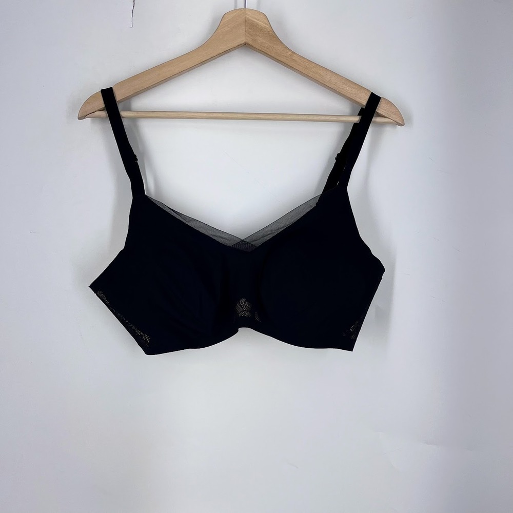 Honeylove Crossover Bra Black Wireless Mesh Lace Size L BFBR0007
